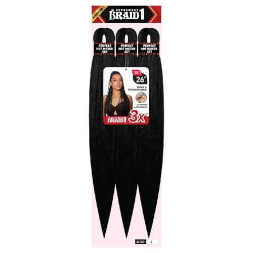 SUPREMACY BRAID 1 26" Natural Texture Crystal Color Professional Hot Water Set Quick and Performance Braiding Hair Extension Bundle Package (#1, 3X)