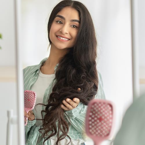 FHI Heat UNbrush Mini Detangler Brush for Pain-Free Brushing on All Wet or Dry Hair Types — Durable Duoflex Anti-Static Bristles, Lightweight Handle, Vented Mini Hair Brush, Peony Light Pink