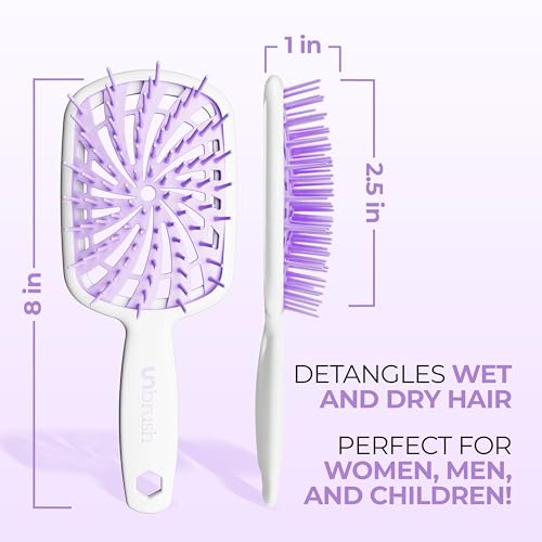 FHI Heat UNbrush Plus — Curly Hair Brush for Gentle & Effective Detangling on Wet or Dry Fragile Hair Types — Detangler Brush w/ 84 UltraFlex Bristles, Ultra-light, Vented, Anti Static Hairbrush