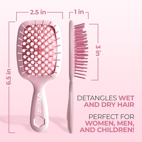FHI Heat UNbrush Mini Detangler Brush for Pain-Free Brushing on All Wet or Dry Hair Types — Durable Duoflex Anti-Static Bristles, Lightweight Handle, Vented Mini Hair Brush, Peony Light Pink