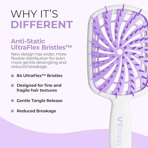 FHI Heat UNbrush Plus — Curly Hair Brush for Gentle & Effective Detangling on Wet or Dry Fragile Hair Types — Detangler Brush w/ 84 UltraFlex Bristles, Ultra-light, Vented, Anti Static Hairbrush