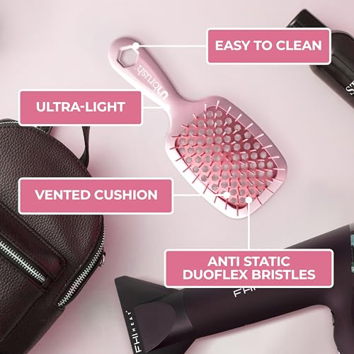 FHI Heat UNbrush Mini Detangler Brush for Pain-Free Brushing on All Wet or Dry Hair Types — Durable Duoflex Anti-Static Bristles, Lightweight Handle, Vented Mini Hair Brush, Peony Light Pink
