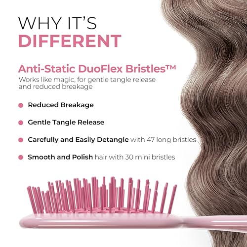 FHI Heat UNbrush Mini Detangler Brush for Pain-Free Brushing on All Wet or Dry Hair Types — Durable Duoflex Anti-Static Bristles, Lightweight Handle, Vented Mini Hair Brush, Peony Light Pink