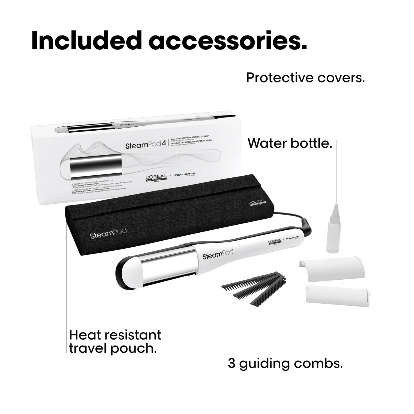 L'Oréal Professionnel SteamPod 4.0, Steam Hair Straightener & Styling Tool, Smoother Hair, Less Damage, Faster Styling & Long-Lasting Hairstyles for All Hair Types, Straight, Wavy & Curly Hairstyles.