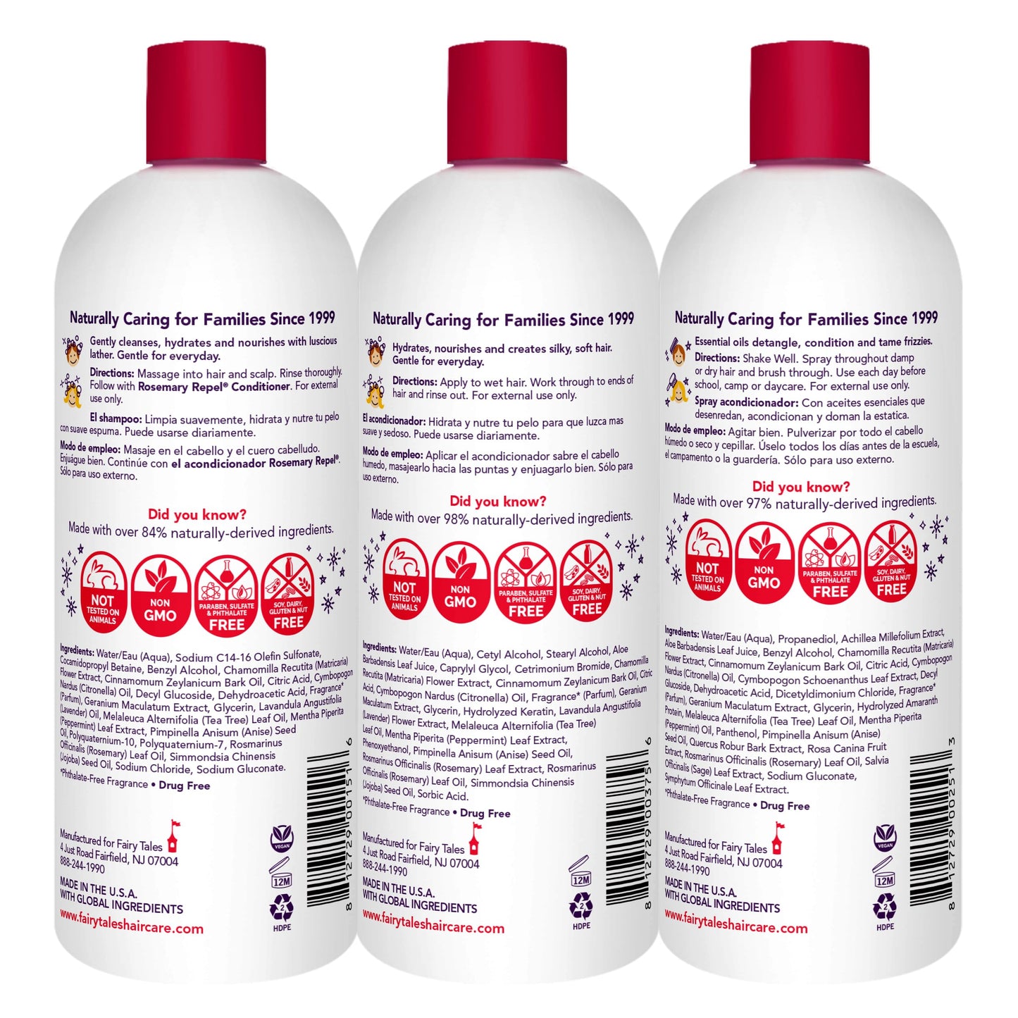 Fairy Tales Rosemary Repel Daily Kids Shampoo, Conditioner & Conditioning Spray Refill Trio– Kids Like the Smell, Lice Do Not